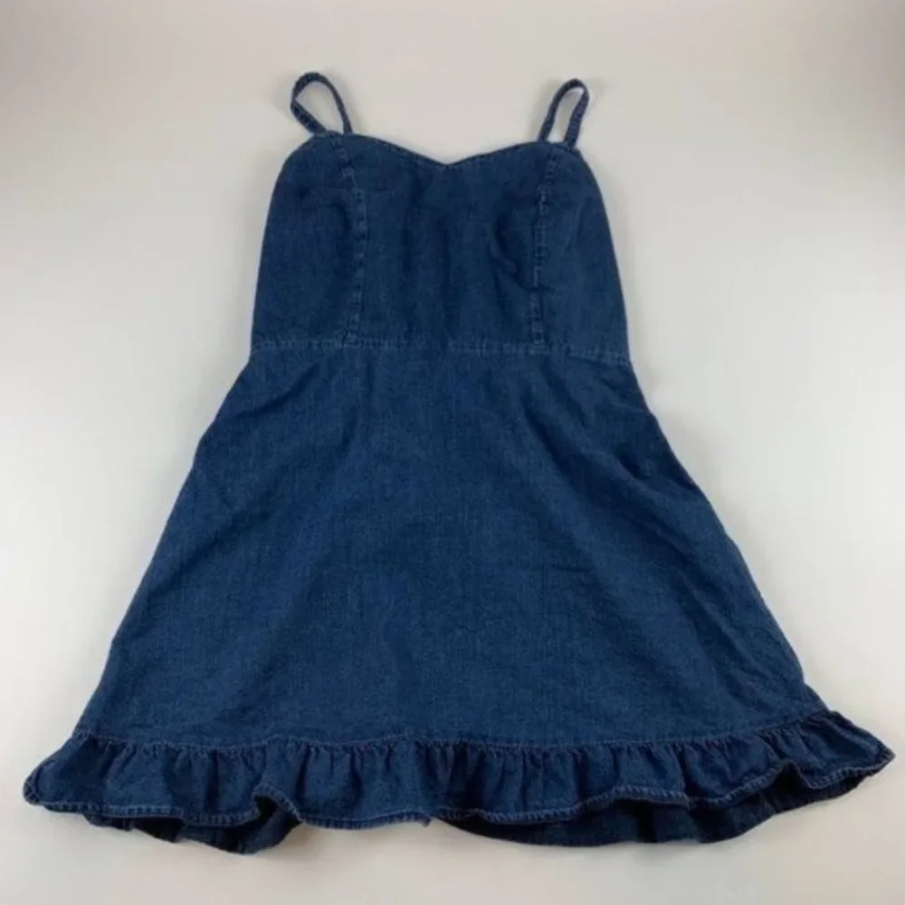 Old Navy Dress Dark Denim Fit & Flare Ruffle Hem L